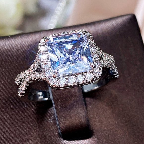 🌸925 Silver Plated High Quality Proposal Noble CZ Wedding Ring, MARR9427 - Picture 1 of 7